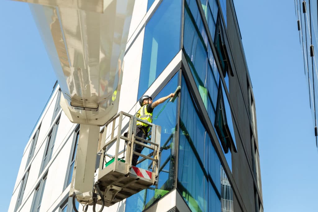 Cherry picker window cleaning - MEWP window cleaning