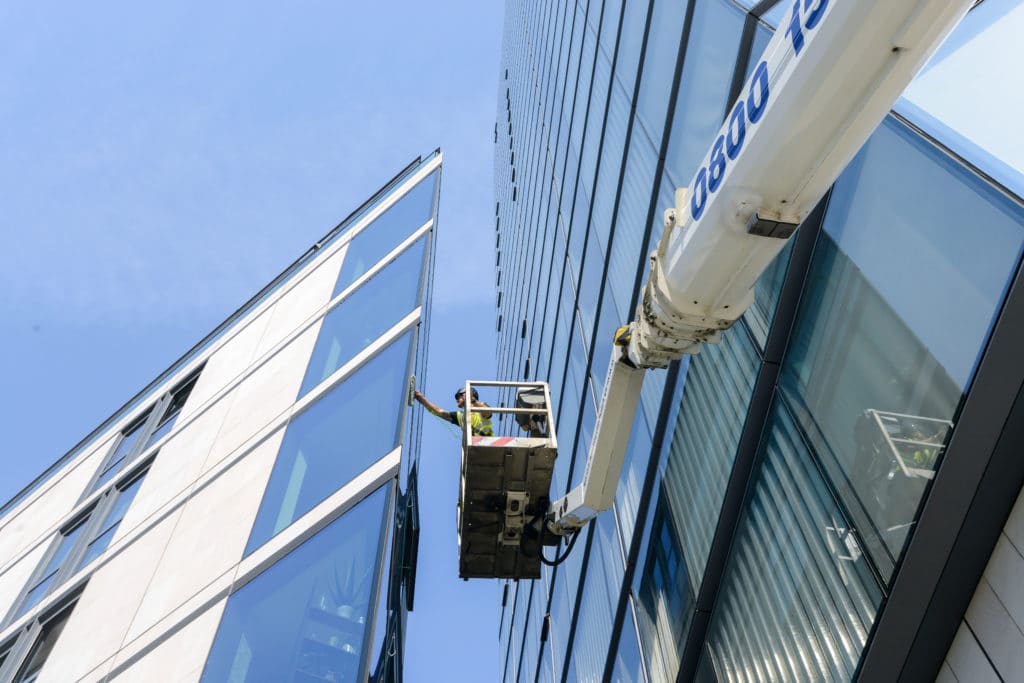MEWP cherry picker window cleaning services UK - commercial window cleaning