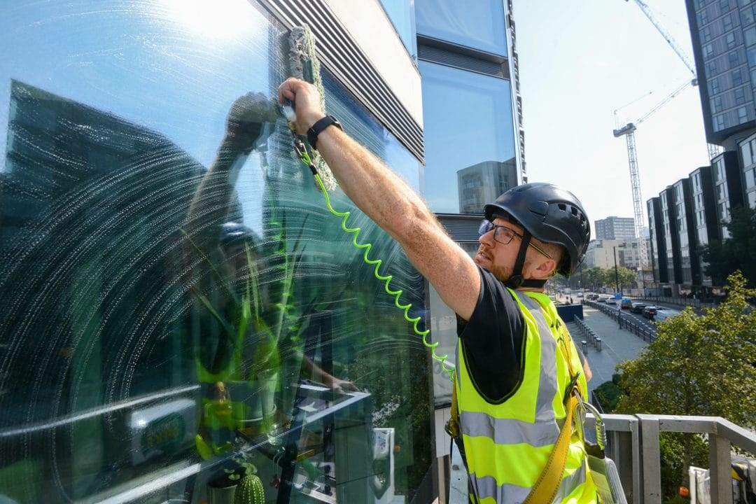 MEWP commercial window cleaning - cherry picker cleaning